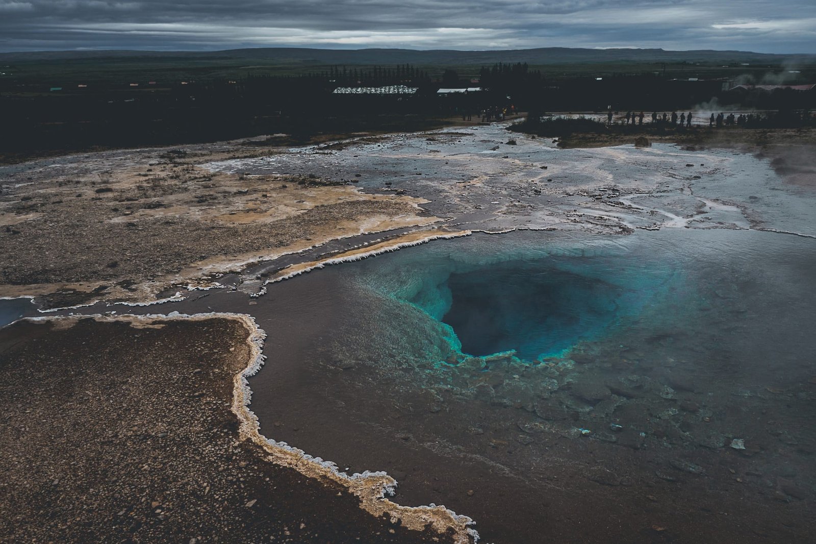 Thermal lake Blesi and Strokkur Geysir, Golden circle route in south Iceland
