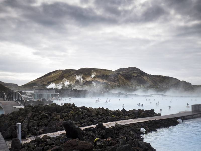 Beautiful shot of people at the Blue Lagoon in Iceland
