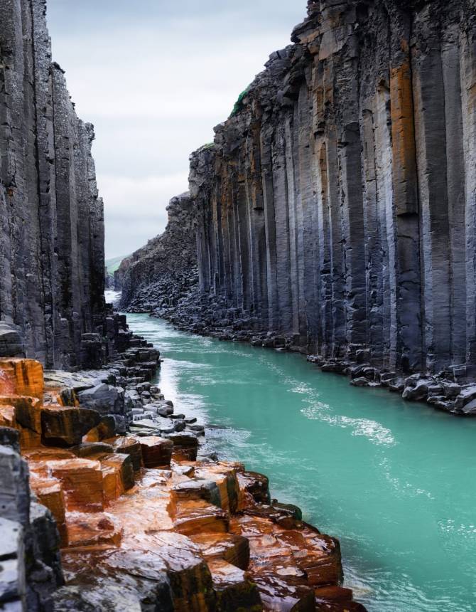 Studlagil basalt canyon in Iceland. Most famous and popular place in Iceland.
